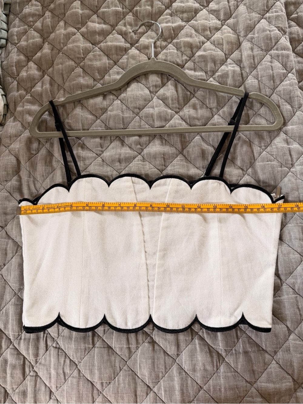 Meshki White Crop Top with Black Scallop Trim - Picture 4 of 9